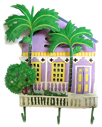 Painted metal gingerbread house from Haiti
