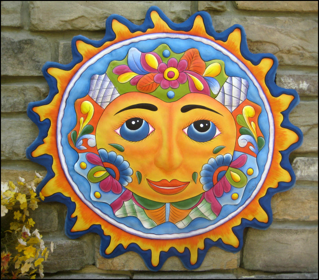 Celestial Sun And Moon Designs In Hand Painted Metal Wall Art Decor Garden Outdoor - Metal Wall Decorations For Outside