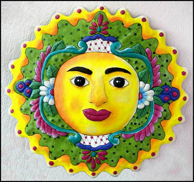  Sun Tropical Wall Decor - Metal Art - Hand Painted Metal Garden Art - 17"