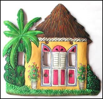 Painted Metal Tropical Caribbean House Switch Plate Cover - 3 Holes 