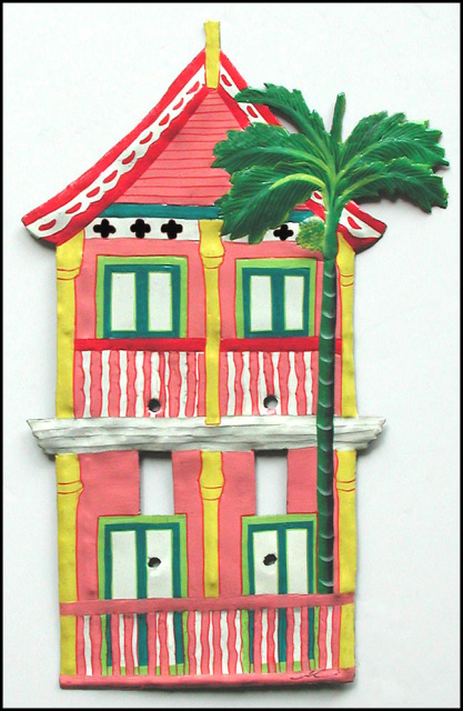 Painted Metal 2 Story Pink Caribbean Gingerbread House Light Switch Cover -Switchplate