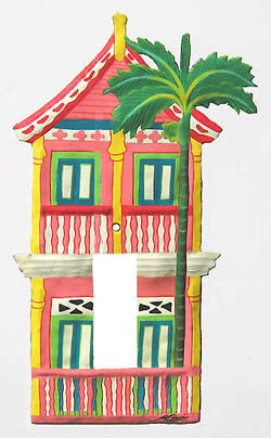 Painted Metal 2 Story Caribbean Gingerbread House Rocker Switchplate Cover