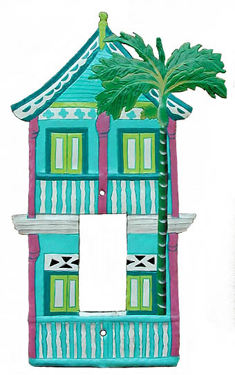 Painted Metal 2 Story Caribbean Gingerbread House Rocker Light Switch Cover