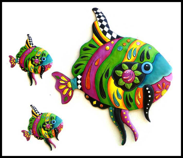 Painted Metal Tropical Fish, Metal Wall Art - Painted Metal Art, Metal Wall Hanging,Outdoor Decor- T