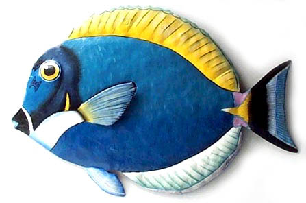 Tropical Fish Wall Decor, Island Decor, Painted Metal Blue Surgeon Fish, Garden Decor-Garden Art - 1