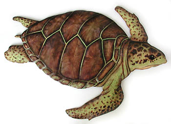  Loggerhead Turtle Wall Hanging - Realistic Hand Painted Metal Turtle - 24" x 18"