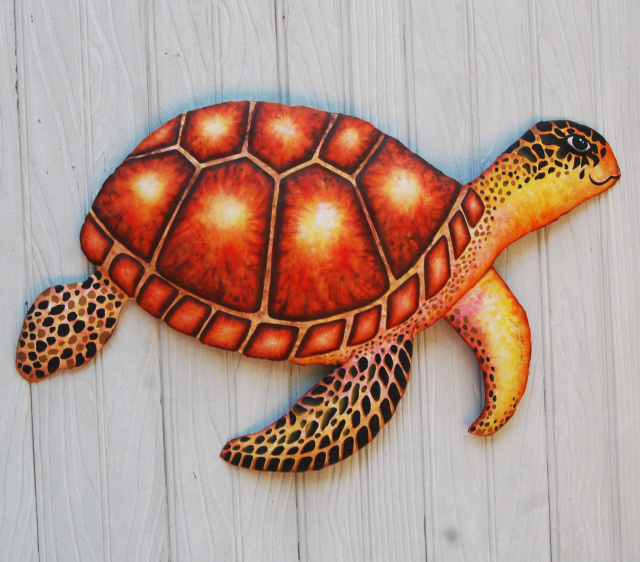 Painted metal turtle wall hanging