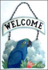  Parrot Welcome Sign - Blue Hyacinth - Painted Metal Tropical Design - 10" x 16"