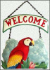Parrot Painted Metal Welcome Sign - Red Scarlet Macaw - Tropical Art - 10" x 15"