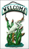 White Egret Painted Metal Welcome Sign - Handcrafted Tropical Art - 10" x 17"