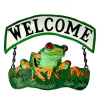 Frog Welcome Sign, Painted Metal Tropical Art, Outdoor Garden Decor, Haitian Metal