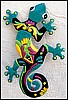 Gecko Painted Metal Wall Decor, Tropical Garden Art - Steel Drum Art of Haiti - 12" x 18"