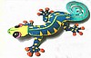 Painted Metal Blue Gecko Wall Hanging - Handcrafted Tropical Garden Decor - 11"x19"