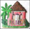 Painted Metal Switch Plate Cover - Thatched Roof Caribbean House - Tropical Decor